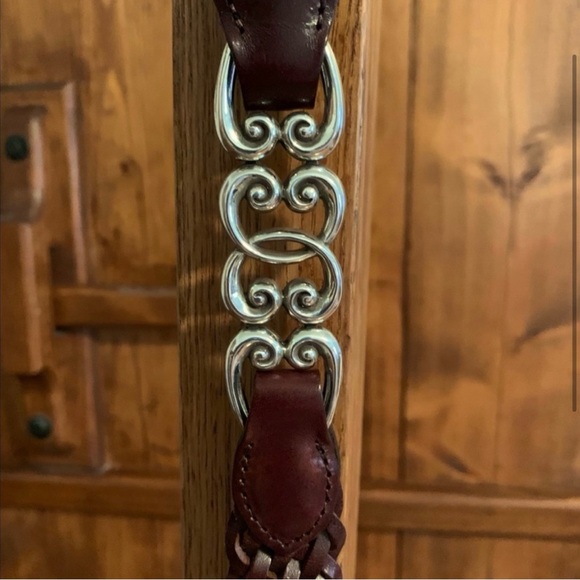 BRIGHTON BROWN LEATHER BRAIDED
WOMEN'S BELT SILVER-TONE EMBELLISHMENTS, SIZE 32 - Picture 2 of 7